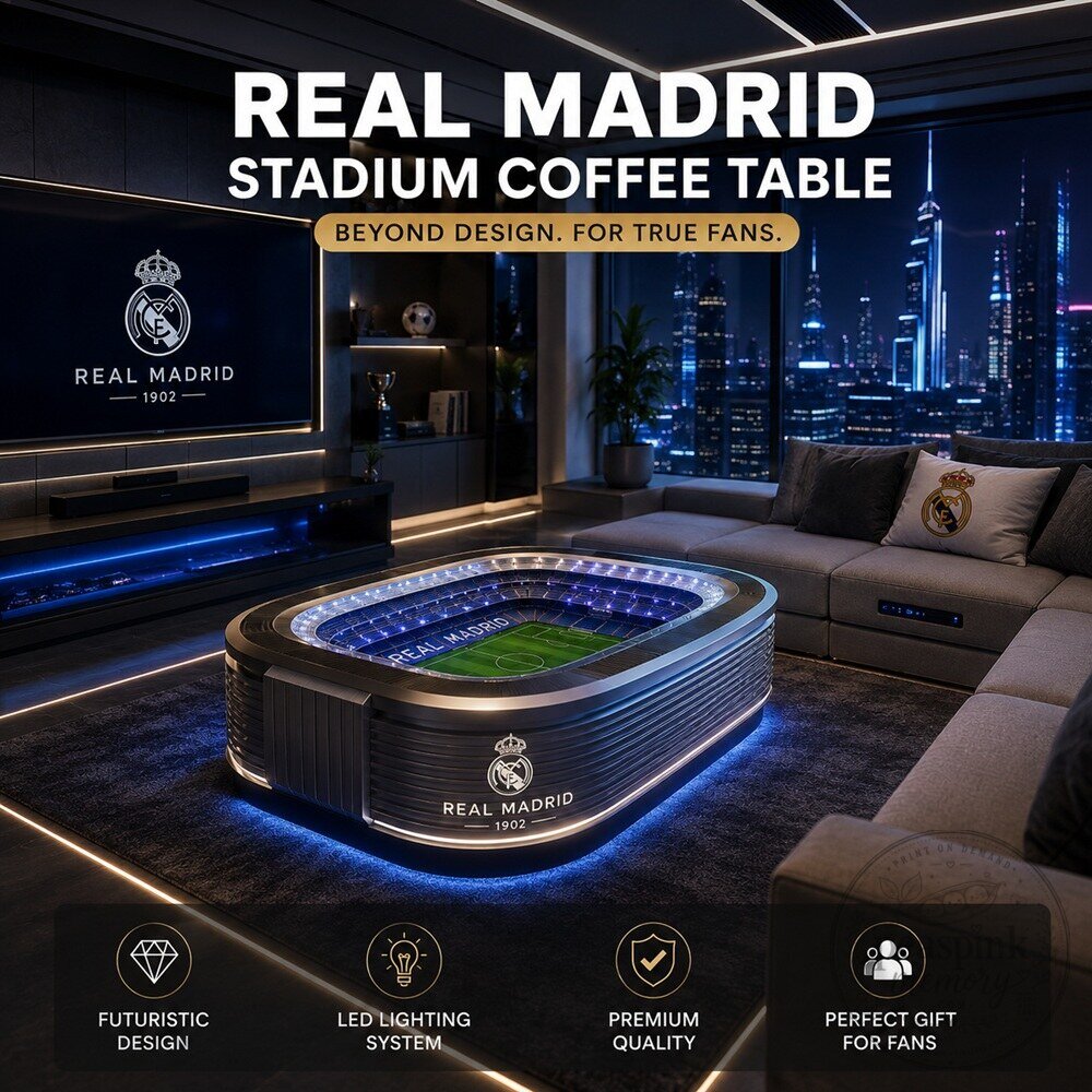 Real Madrid Stadium Coffee Table - 3D LED Design for Game Day Atmosphere
