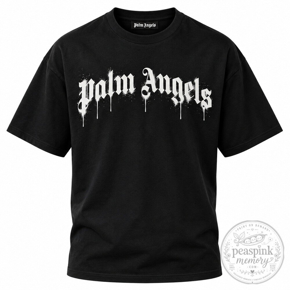 Palm Angels Loose Fit Sprayed Logo T-Shirt in Black 2 Palm Angels Loose Fit Sprayed Logo T-Shirt in Black