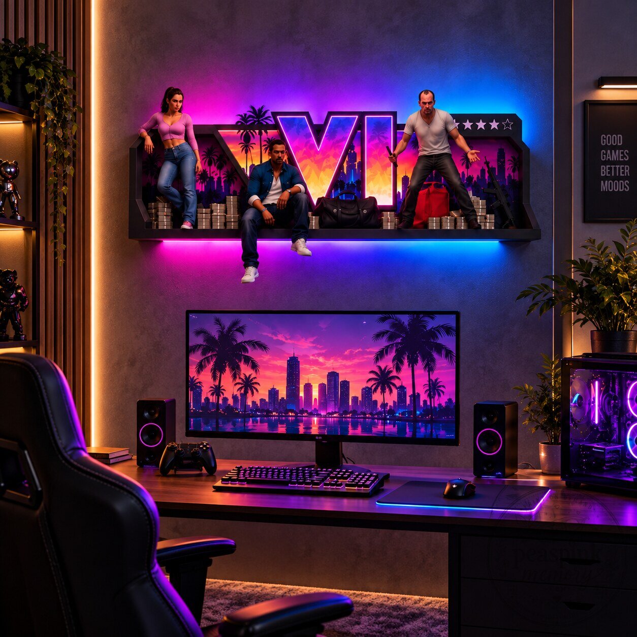 GTA VI LED Light Box & Diorama Shelf – Grand Theft Auto 6 Vice City Character Display