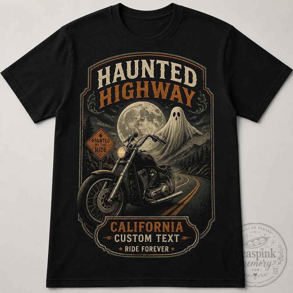 Haunted Highway Vintage Motorcycle T-Shirt Halloween Biker Shirt