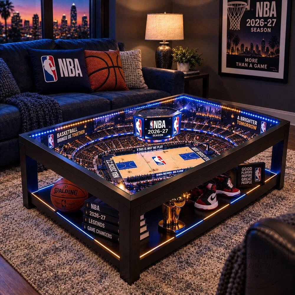 "Illuminate Your Space: LED NBA Arena Coffee Table in Modern Lounge" 27 LED NBA Arena Coffee Table in Modern Lounge
