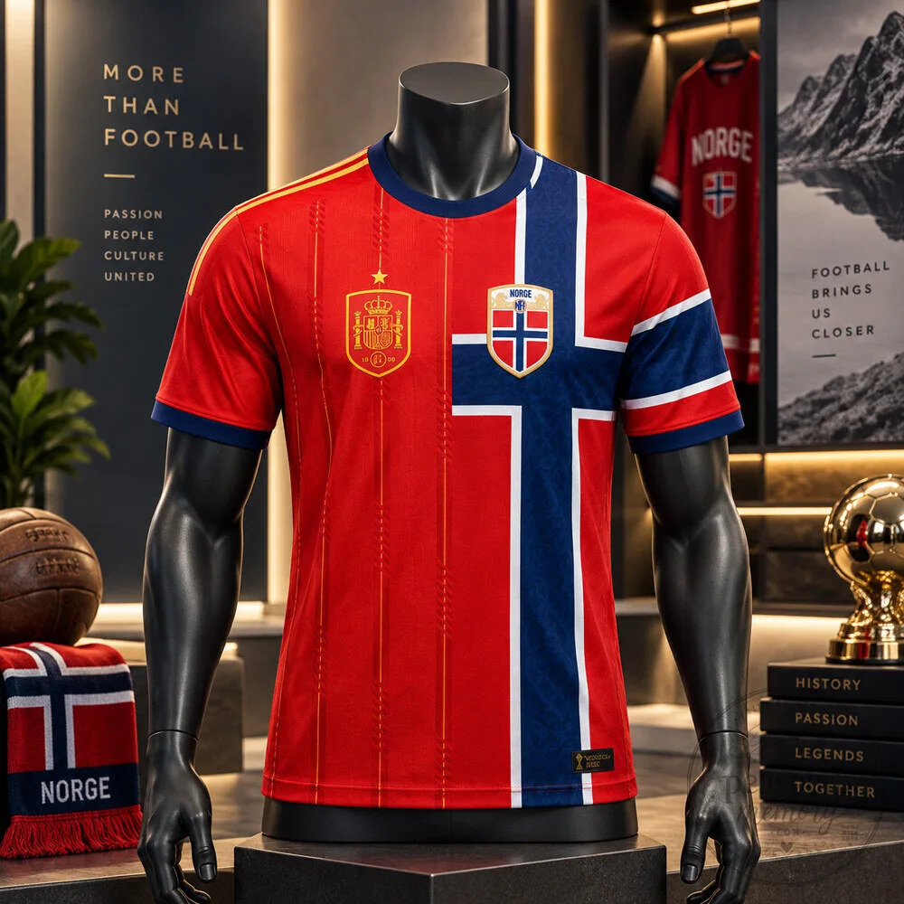 "Stylish Fan Support: Spain-Norway & Mo Salah-Trabzonspor Jerseys 2026" 18 Spain x Norway Mashup Jersey Split Shirt for Stylish Fan Support