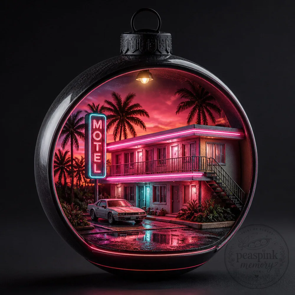 GTA 6 Christmas Ornament 3D Neon Motel Diorama for Gaming Fans