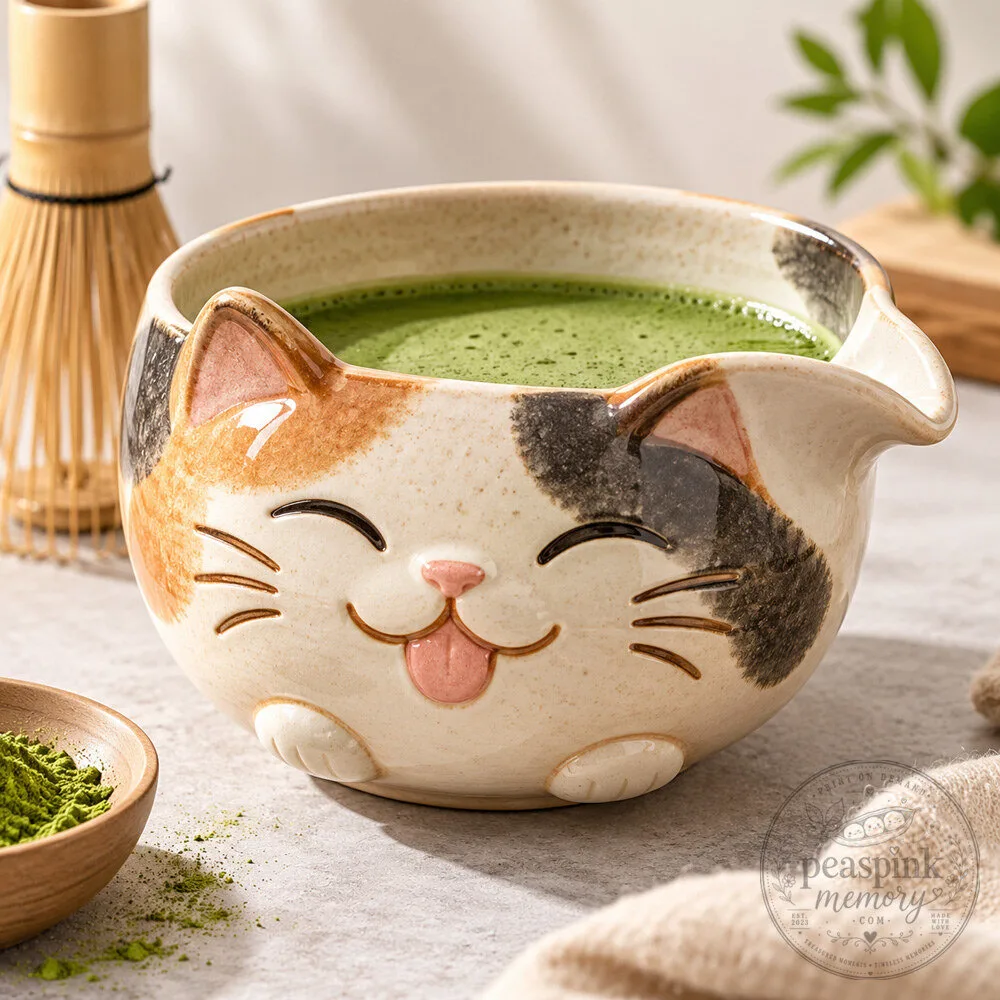 Funny Cat Face Ceramic Bowl Matcha Pourer for Unique Tea Experience