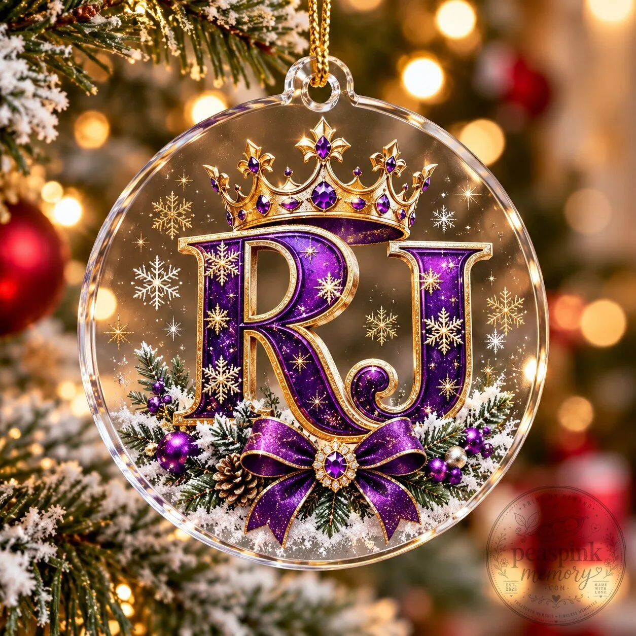 RJ Purple Royal Christmas Acrylic Ornament Cute Holiday Tree