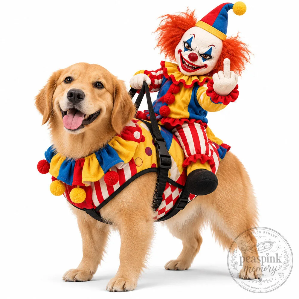 Clown Dog Harness Costume With Middle Finger Gesture 2026