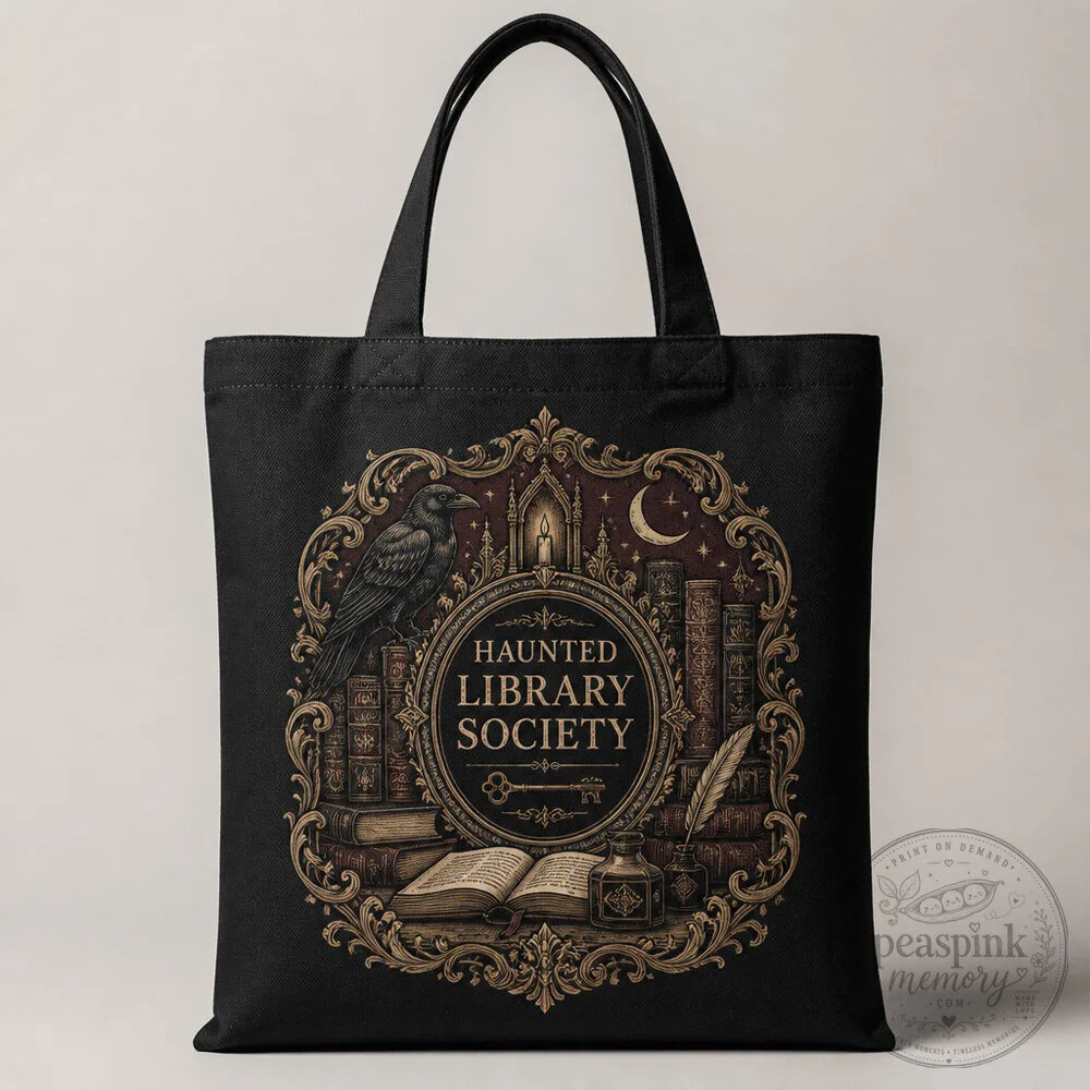 Haunted Library Tote - Dark Academia Gothic Book Bag