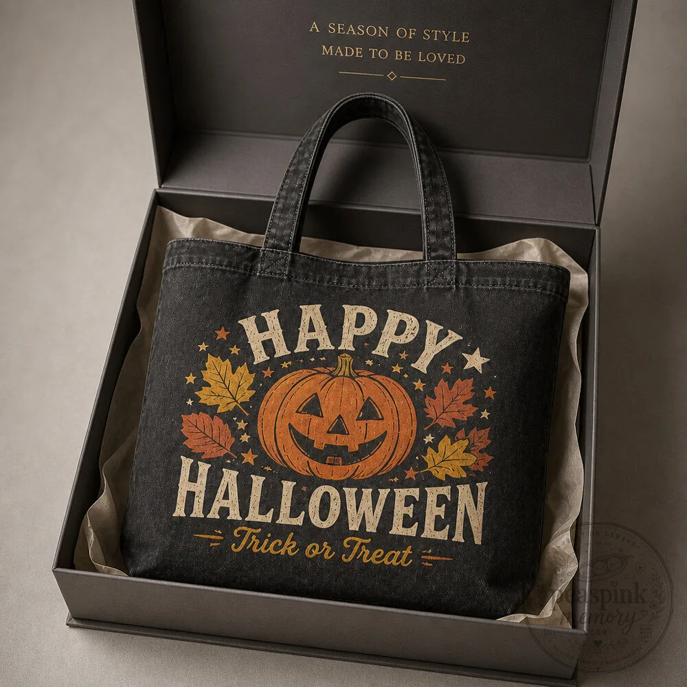 Vintage Halloween Canvas Tote - Nostalgic Retro Fall Bag