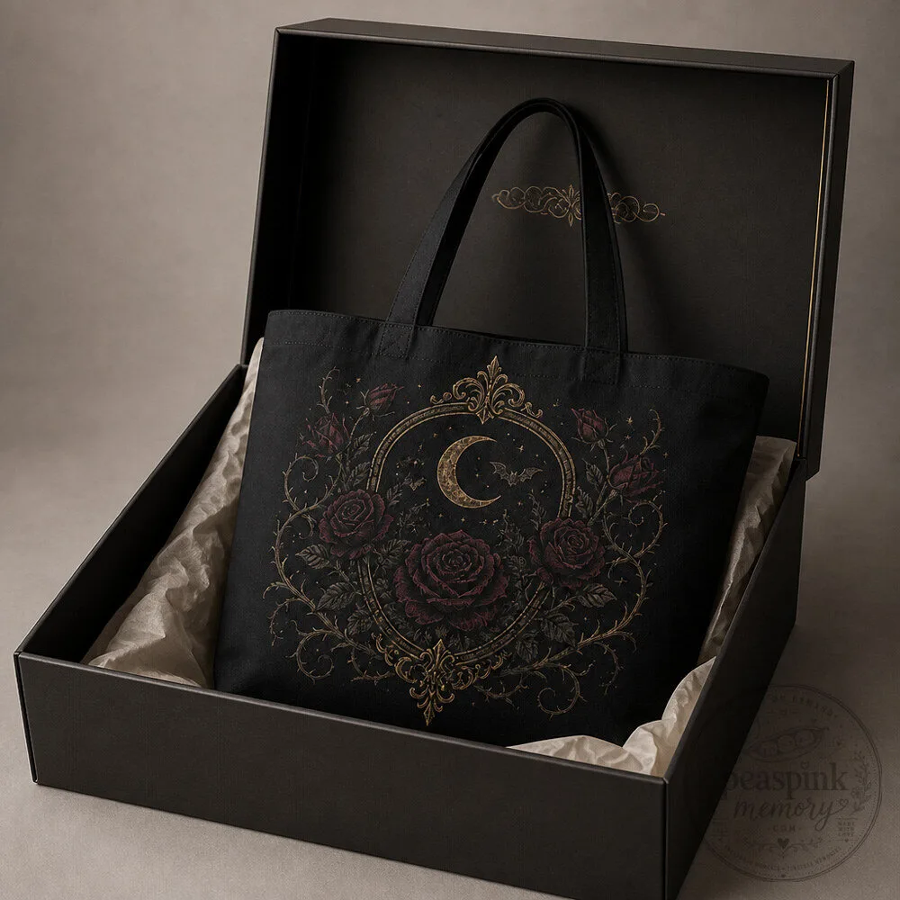 Oversized Gothic Halloween Tote - Dark Garden Statement Bag