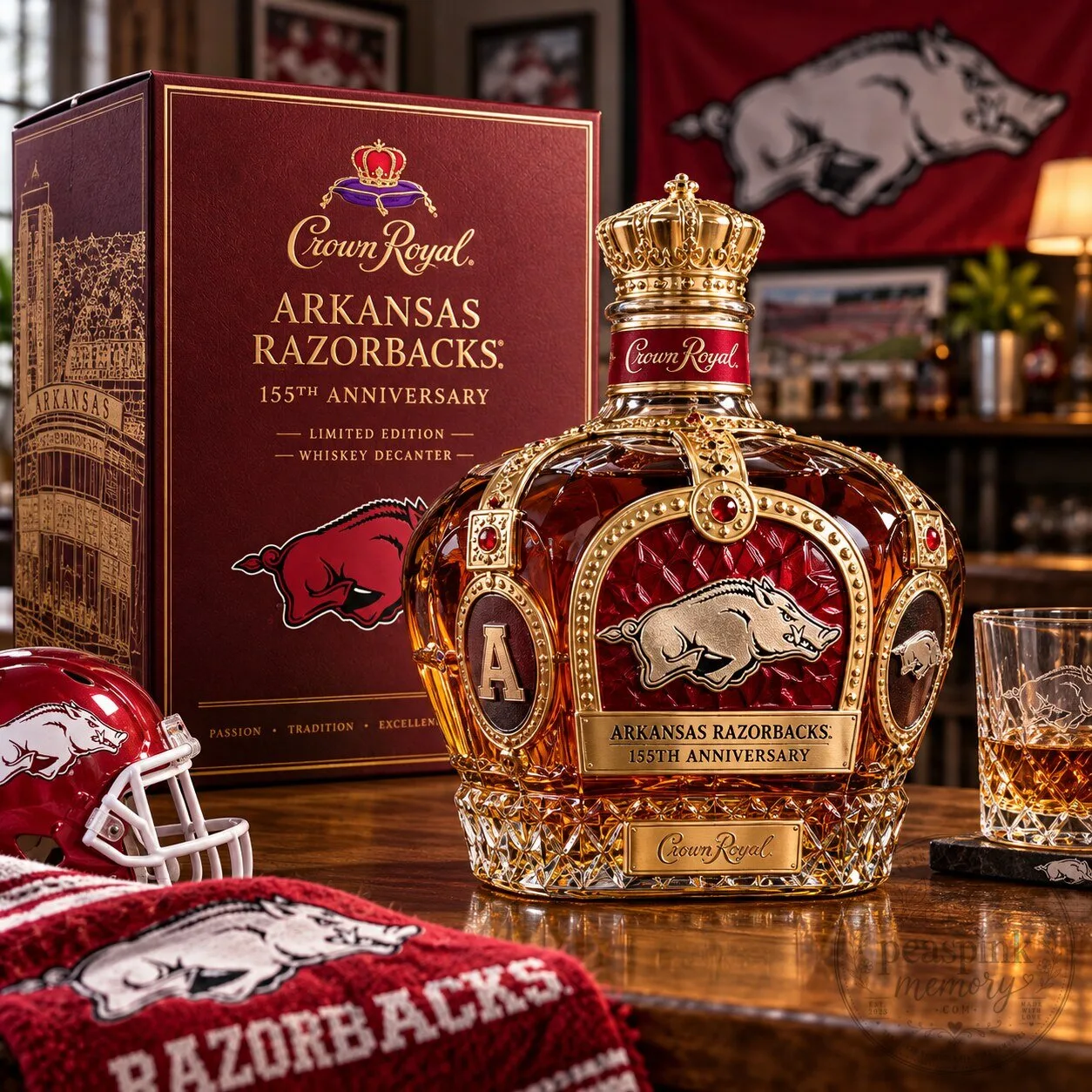 Crown Royal Arkansas Razorbacks 155th Anniversary Whiskey Bottle Decanter